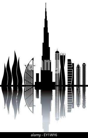 Skyline di Dubai - bianco e nero illustrazione vettoriale Illustrazione Vettoriale