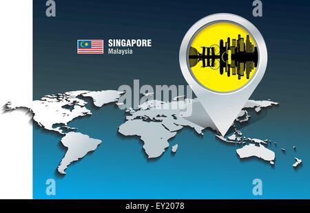 Mappa contatto con lo skyline di Singapore - illustrazione vettoriale Illustrazione Vettoriale