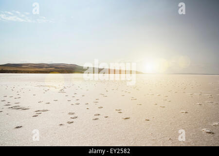 Vista del lago Tuz, Salt Lake, Cappadocia, Anatolia, Turchia Foto Stock