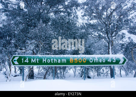 Digital signage sulla grande Rd alpino vicino a Mt Hotham e cena Plain Foto Stock