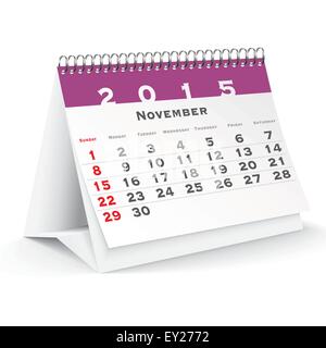 Novembre 2015 Escursioni Calendario - illustrazione vettoriale Illustrazione Vettoriale