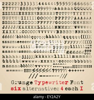 Macchina da scrivere grunge font. Sei alternative per ogni glifo Illustrazione Vettoriale