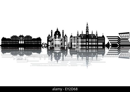 Lo skyline di Vienna - bianco e nero illustrazione vettoriale Illustrazione Vettoriale