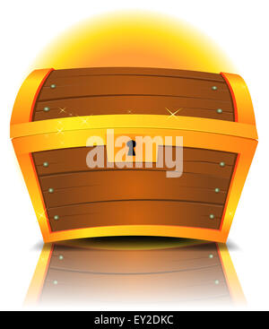 Illustrazione di un cartoon chiuso scrigno realizzati con oro e legno con effetto di riflessione Foto Stock