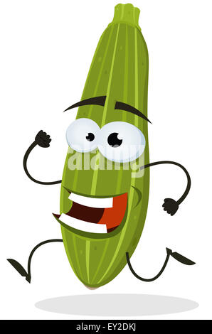Illustrazione di un divertente happy cartoon zucchine o cetriolo carattere vegetale in esecuzione Foto Stock