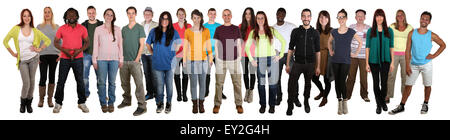 Felice multi gruppo etnico di sorridere i giovani isolati su sfondo bianco Foto Stock