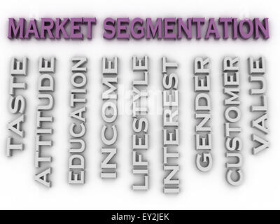 Immagine 3d di segmentazione del mercato concetto problemi di parola Sfondo nuvola Foto Stock