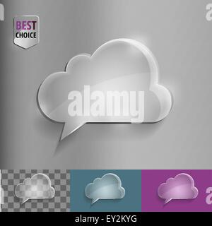 Vetro discorso bolla icona a forma di nuvola con morbida ombra sul gradiente dello sfondo . Illustrazione vettoriale EPS 10 per il web. Illustrazione Vettoriale
