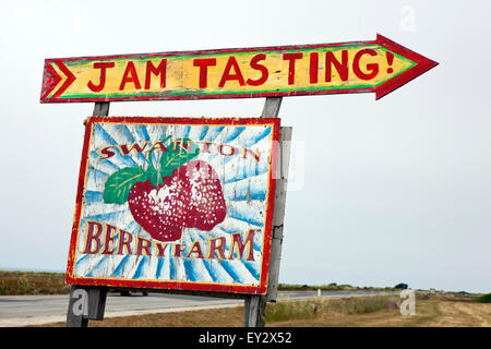 Degustazione di inceppamento segno, Swanton Berry Farm, Davenport, California, Stati Uniti d'America Foto Stock