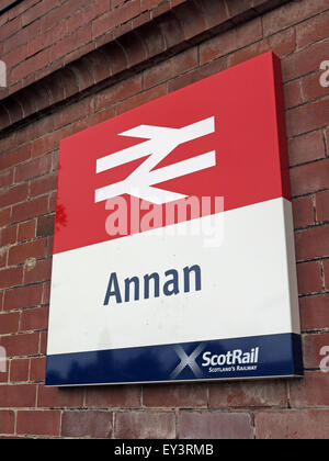 Annan segno ferroviaria, Dunfries & Galloway,Scozia,UK Foto Stock