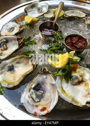 Piatto di crudi ostriche, STATI UNITI D'AMERICA Foto Stock