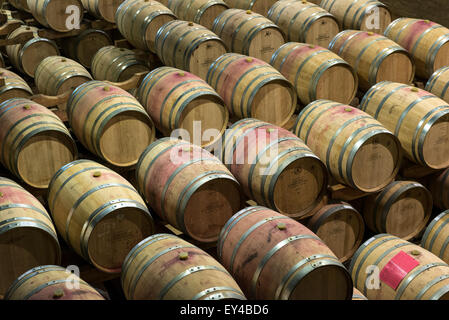 Vino rosso botti realizzato da rovere Francese a Groot Constantia Wine Estate, Città del Capo, Sud Africa Foto Stock