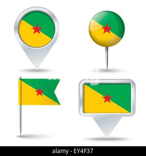 Mappa pins con bandiera della Guyana francese - illustrazione vettoriale Illustrazione Vettoriale