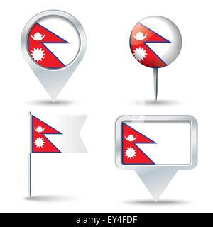 Mappa pins con la bandiera del Nepal - illustrazione vettoriale Illustrazione Vettoriale