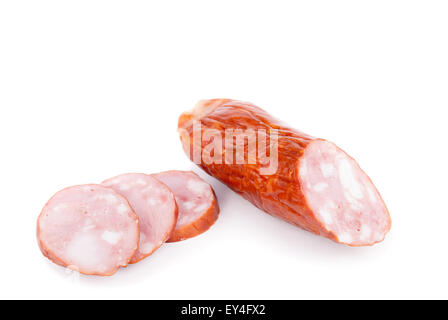 Salame isolati su sfondo bianco. Foto Stock