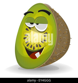 Illustrazione di un divertente happy cartoon kiwi carattere, succosa e appetitosa, sorridente e allegro Foto Stock