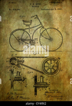 Il brevetto di bicicletta da 1890 Brevetto arte - Arte fotografia basato sul brevetto originale Artwork ricercato e rafforzata da noi Pate Foto Stock