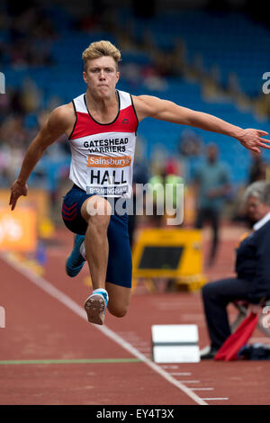 Scott HALL a competere in uomini salto triplo, 2014 Sainsbury's del Campionato Britannico Birmingham Alexander Stadium Regno Unito Foto Stock