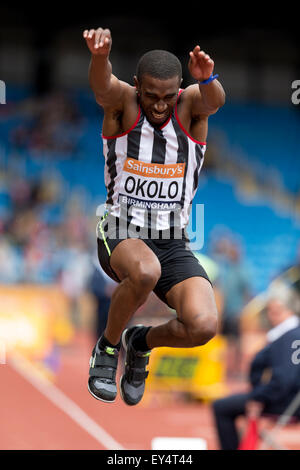 Nonso OKOLO concorrenti negli uomini salto triplo, 2014 Sainsbury's del Campionato Britannico Birmingham Alexander Stadium Regno Unito Foto Stock