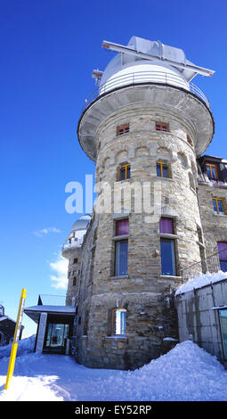 Scena di edificio alla stazione di Gornergrat, Cervino, Zermatt, Svizzera Foto Stock