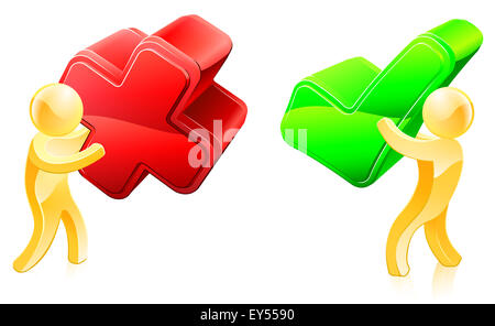 Sì e nessun concetto di due persone, una con una crocetta e uno con croce Foto Stock Sì e nessun concetto di due persone, una con una crocetta e uno con croce Foto Stock