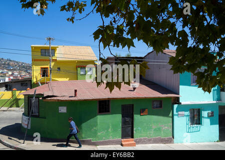 Colorate case dipinte. Valparaiso. Cile Foto Stock