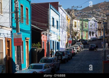 Coloratissima street. Valparaiso. Cile Foto Stock