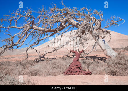 Flamenco e albero morto - bella giovane donna ballare Flamenco contro sfondo naturale Foto Stock