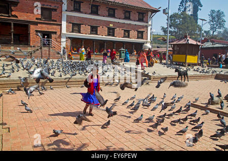 A caccia di piccioni al tempio di Pashupatinath a Kathmandu Foto Stock