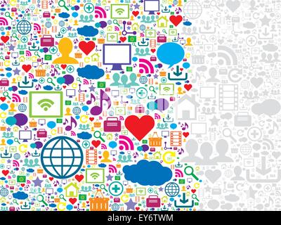 Modello senza soluzione di continuità con i social media e icone della tecnologia Illustrazione Vettoriale