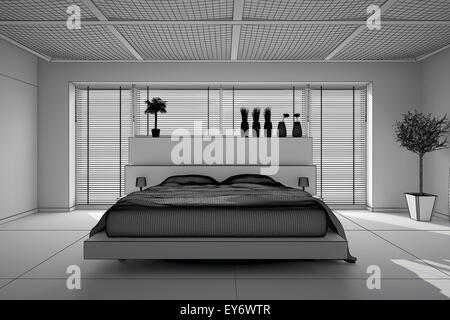 3D Interni rendering di una moderna camera da letto Foto Stock