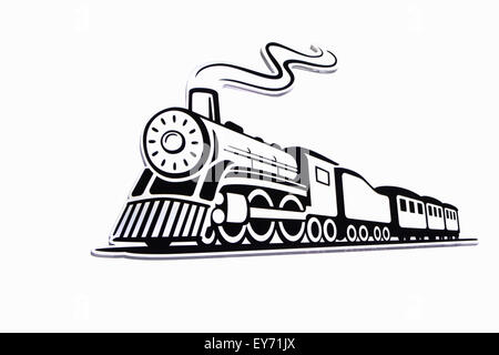 Illustrazione vettoriale di una locomotiva a vapore americana vintage. Bianco e nero Foto Stock