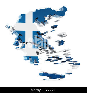 Mappa di Grecia con bandiera greca texture isolati su sfondo bianco Foto Stock
