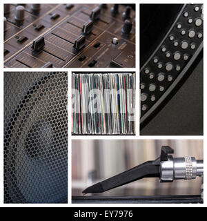 Music Club collage con diversi strumenti del dj Foto Stock