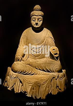 Pietra di Buddha dinastia Tang (ad 618-690 e 705-907) al Museo di Shanghai di Antica Arte Cinese Cina Foto Stock
