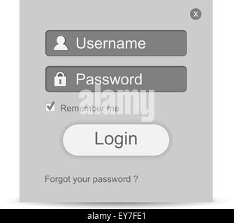 Grigio nella casella di login form elemento di interfaccia utente su sfondo bianco Illustrazione Vettoriale