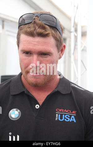 Southsea, Hampshire, Regno Unito. 23 Luglio, 2015. RACING yachts arrivati off Southsea comune per la Coppa America World Series. Gli skippers conferenza stampa al media center presso la coppa america Credito: uknip/ Alamy Live News Foto Stock