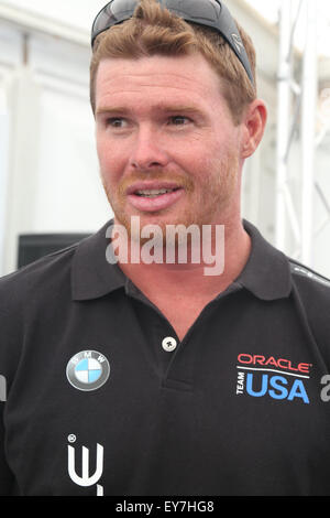 Southsea, Hampshire, Regno Unito. 23 Luglio, 2015. RACING yachts arrivati off Southsea comune per la Coppa America World Series. Gli skippers conferenza stampa al media center presso la coppa america Credito: uknip/ Alamy Live News Foto Stock