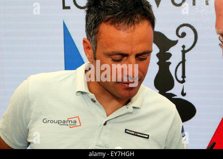 Southsea, Hampshire, Regno Unito. 23 Luglio, 2015. RACING yachts arrivati off Southsea comune per la Coppa America World Series. Gli skippers conferenza stampa al media center presso la coppa america Credito: uknip/ Alamy Live News Foto Stock