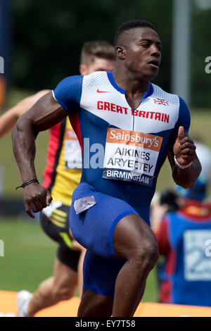 Harry AIKINES-ARYEETEY Uomini 100m Semi-Final 2 2014 Sainsbury's del Campionato Britannico Birmingham Alexander Stadium Regno Unito Foto Stock