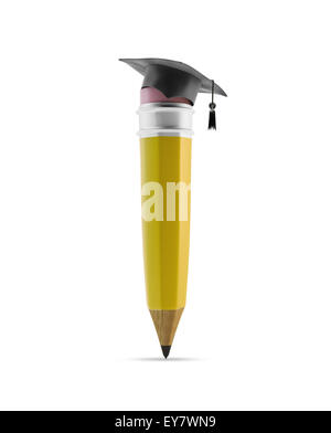 Matita gialla con un cappuccio di graduazione Foto Stock