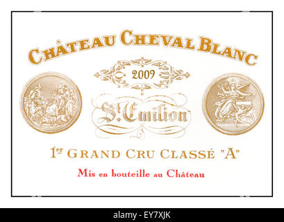 Etichetta del 2009 Chateau Cheval Blanc Premier Grand Cru classe St Emilion vino Bordeaux Francia Foto Stock