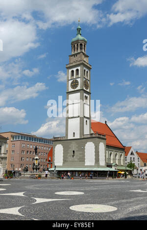 Piazza del Municipio con la torre Perlach, Augsburg, Svevia, Baviera, Germania Foto Stock