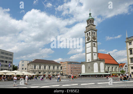 Piazza del Municipio con la torre Perlach, Augsburg, Svevia, Baviera, Germania Foto Stock