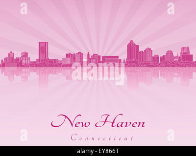 New Haven skyline in viola orchidea radiante in modificabile file vettoriali Foto Stock