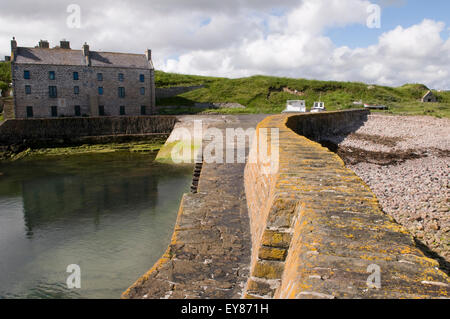 Storico Porto Keiss con Keiss casa in distanza, Caithness in Scozia Foto Stock