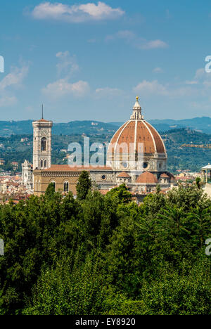 Vista elevata della Cattedrale di Firenze vista dal Forte Belvedere. Firenze, Italia. Foto Stock