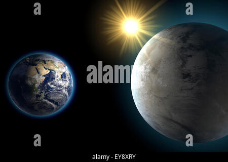 Massa e Keplero 452-b, sorella pianeta, confronto. Elemento di questa immagine sono arredate dalla NASA Foto Stock