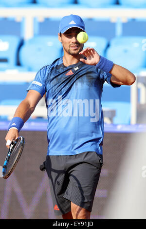 Umag, Croazia. Il 24 luglio, 2015. (Italia) Fabio Fognini durante le singole di match Fognini v Sousa al ATP 26 Konzum Croatia Open torneo di Stadion Stella Maris, il 24 luglio 2015 a Umag. Credito: Andrea Spinelli/Alamy Live News Foto Stock