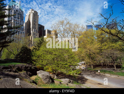 Time Warner Torri come visto dal Central Park. Foto Stock